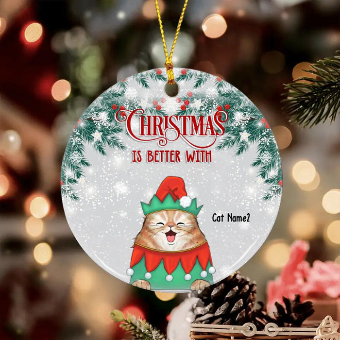 Fluffy Cat Christmas Is Better With Personalized Circle Ornament O-NB2032