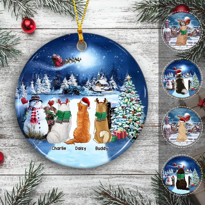 Dogs Sitting At The Christmas Gate Personalized Circle Ornament O-NB2034