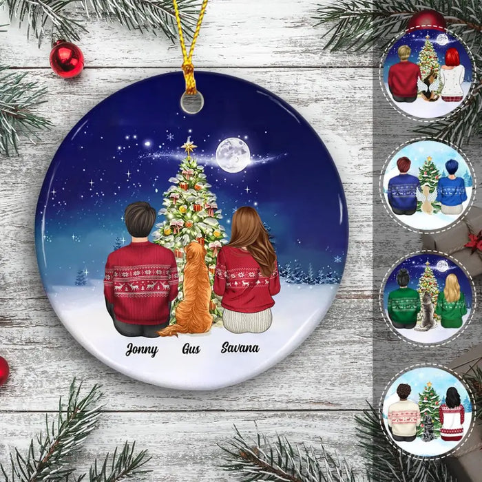 Couple & The Dog Under The Christmas Tree Personalized Circle Ornament O-NB2049