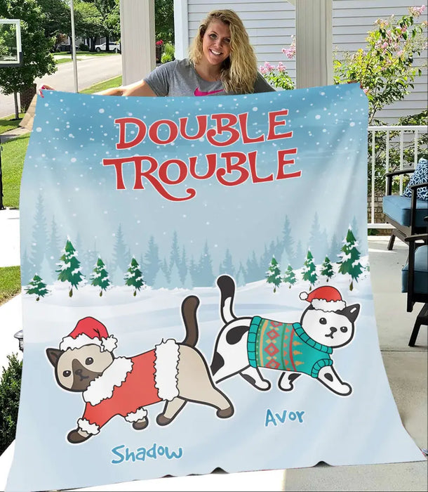Christmas Double Trouble Cat Personalized Blanket B-NB2014