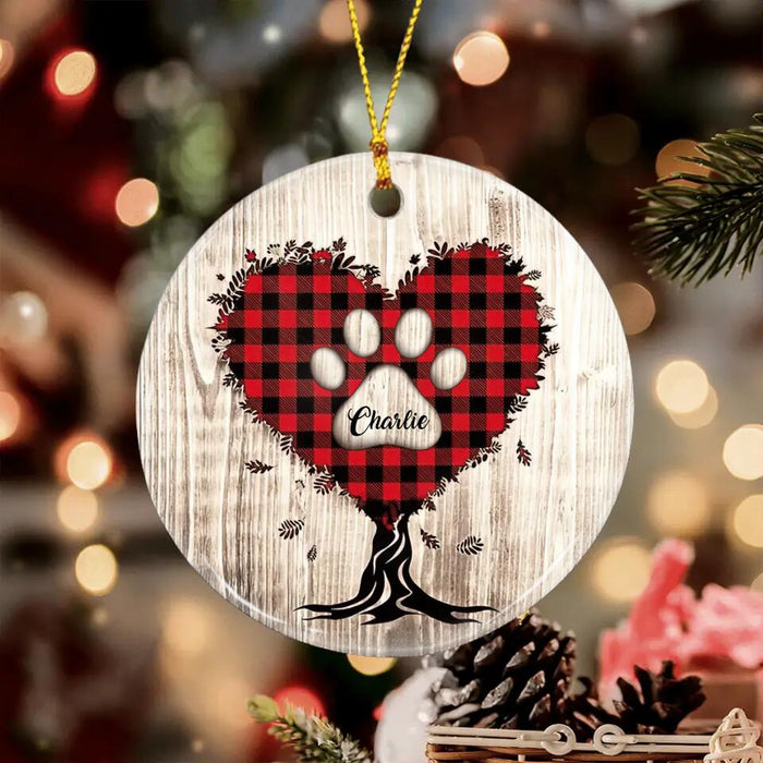 Patterned Tree Paws Personalized Circle Ornament O-NB2030