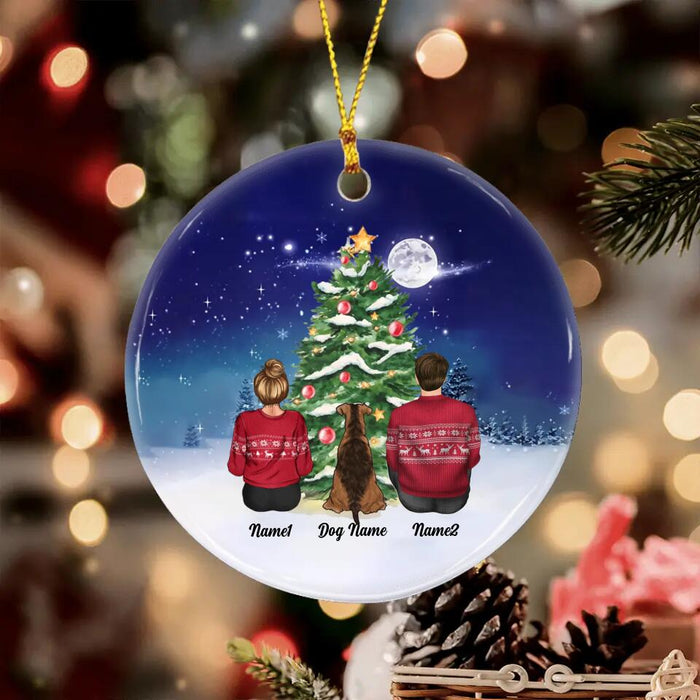 Couple & The Dog Under The Christmas Tree Personalized Circle Ornament O-NB2049