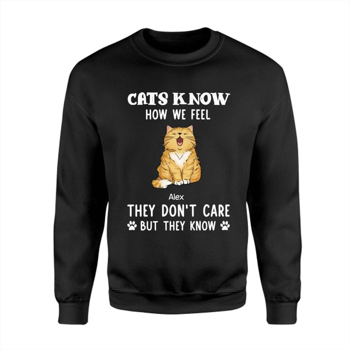 Cats Know How We Feel They Don't Care But They Know  Personalized T-Shirt TS-PT2281