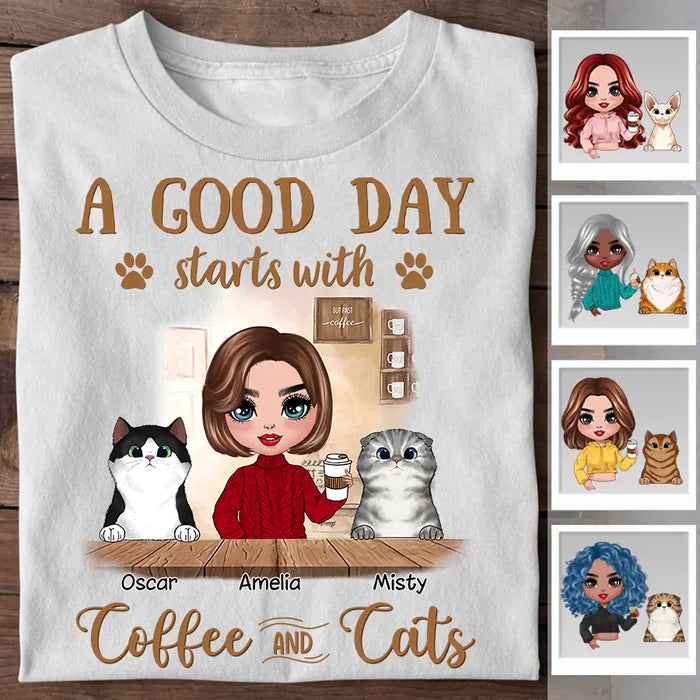 A Good Day Starts With Coffee and Cats Personalized T-Shirt TS-PT2461