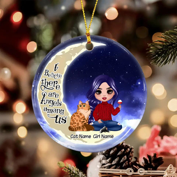 Girl Doll & Her Cat I Love You To The Moon & Back Personalized Circle Ornament O-NB2000