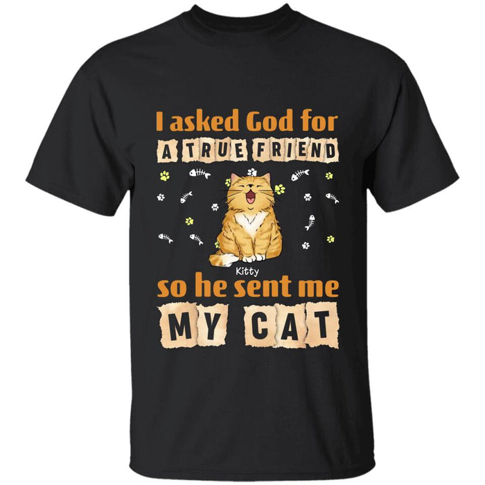 I Asked God For A True Friend So He Sent Me My Cat Personalized T-shirt TS-NB2696