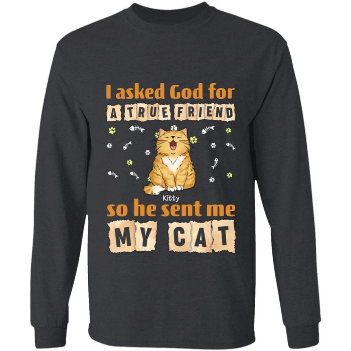 I Asked God For A True Friend So He Sent Me My Cat Personalized T-shirt TS-NB2696