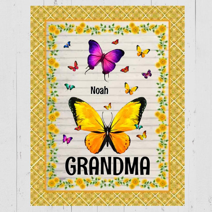 Mom Grandma And Kids Butterfly Personalized Blanket B-NB2742