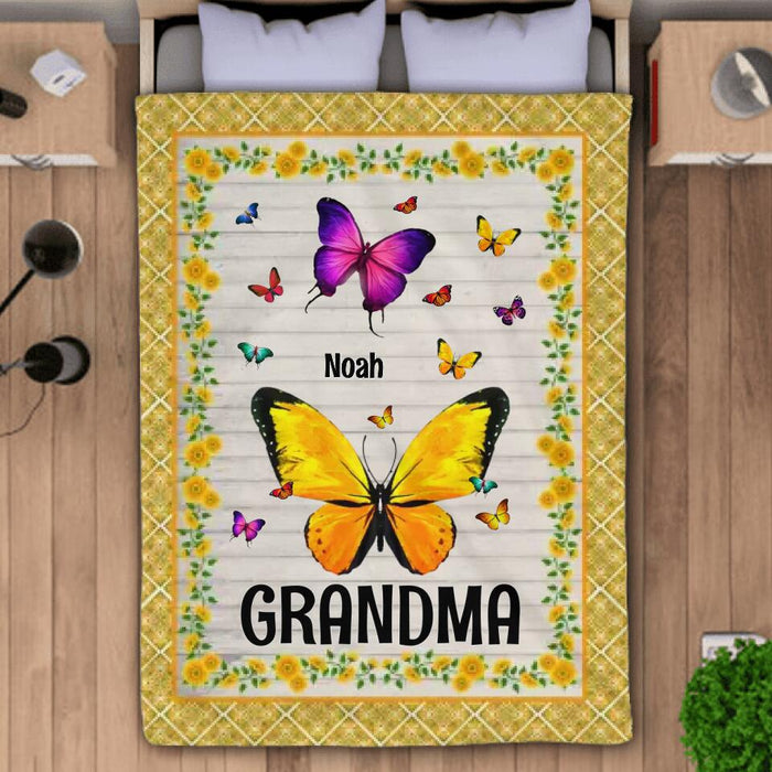 Mom Grandma And Kids Butterfly Personalized Blanket B-NB2742
