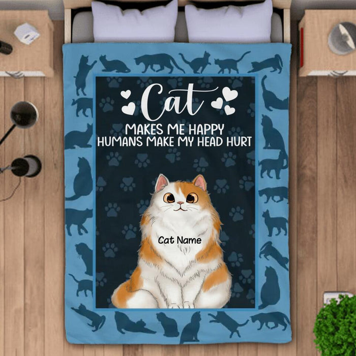 Fluffy Cats Make Me Happy Humans Make My Head Hurt Personalized Blanket B-NB2749