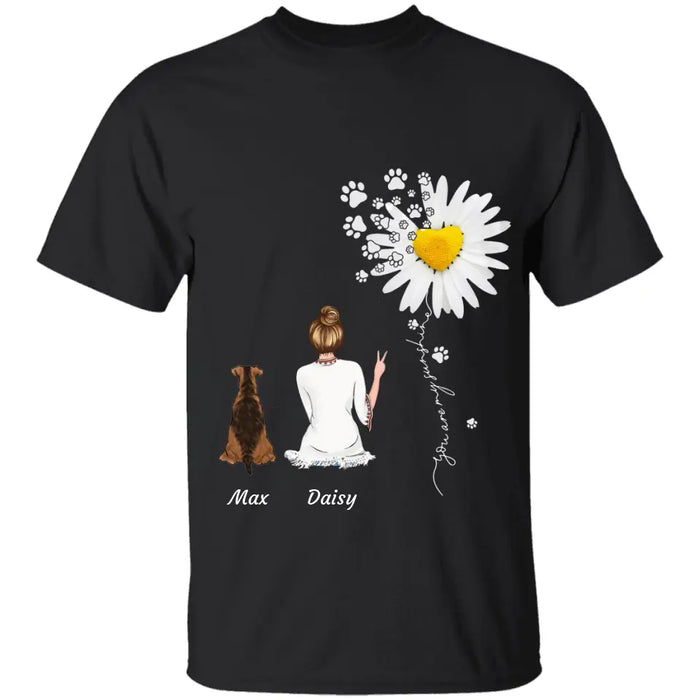 "Best Friends Under Daisy" girl and dog, cat personalized T-Shirt