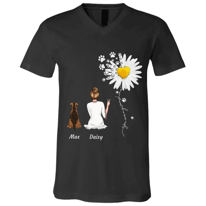"Best Friends Under Daisy" girl and dog, cat personalized T-Shirt