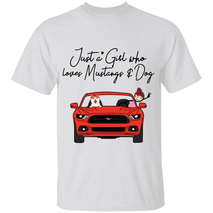 Just A Girl Who Loves Mustangs and Dogs/ Cats girl and dog, cat personalized T-Shirt TS-HR91