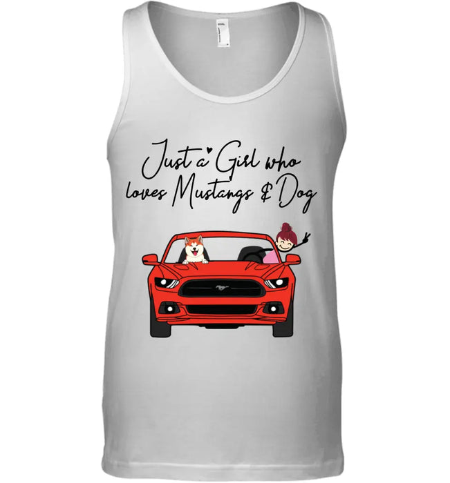 Just A Girl Who Loves Mustangs and Dogs/ Cats girl and dog, cat personalized T-Shirt TS-HR91