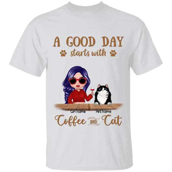 A Good Day Starts With Coffee and Cats Personalized T-Shirt TS-PT2461