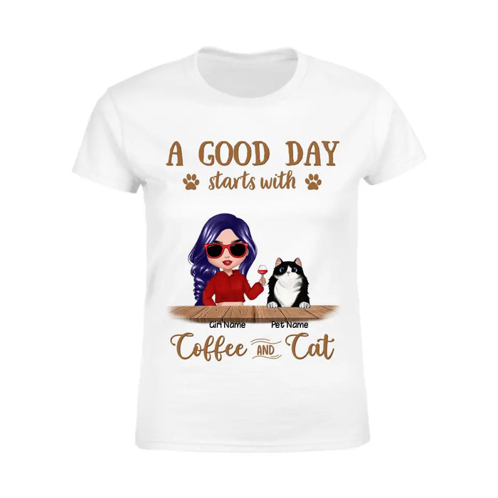 A Good Day Starts With Coffee and Cats Personalized T-Shirt TS-PT2461