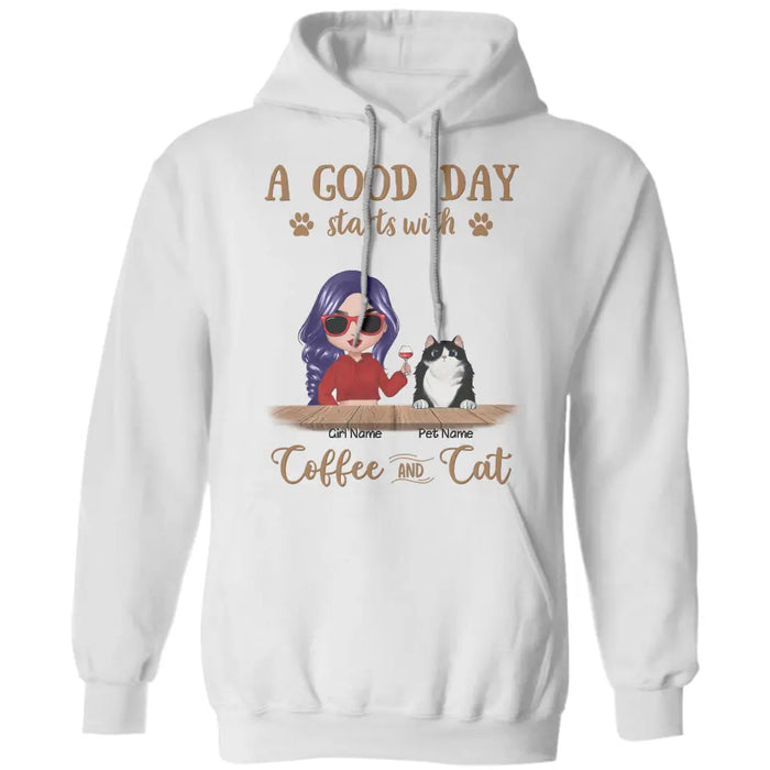 A Good Day Starts With Coffee and Cats Personalized T-Shirt TS-PT2461