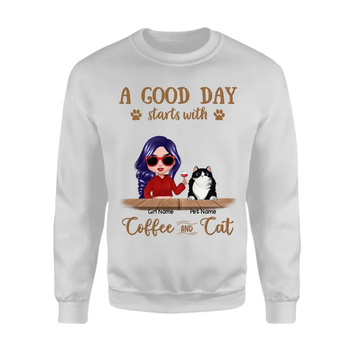 A Good Day Starts With Coffee and Cats Personalized T-Shirt TS-PT2461